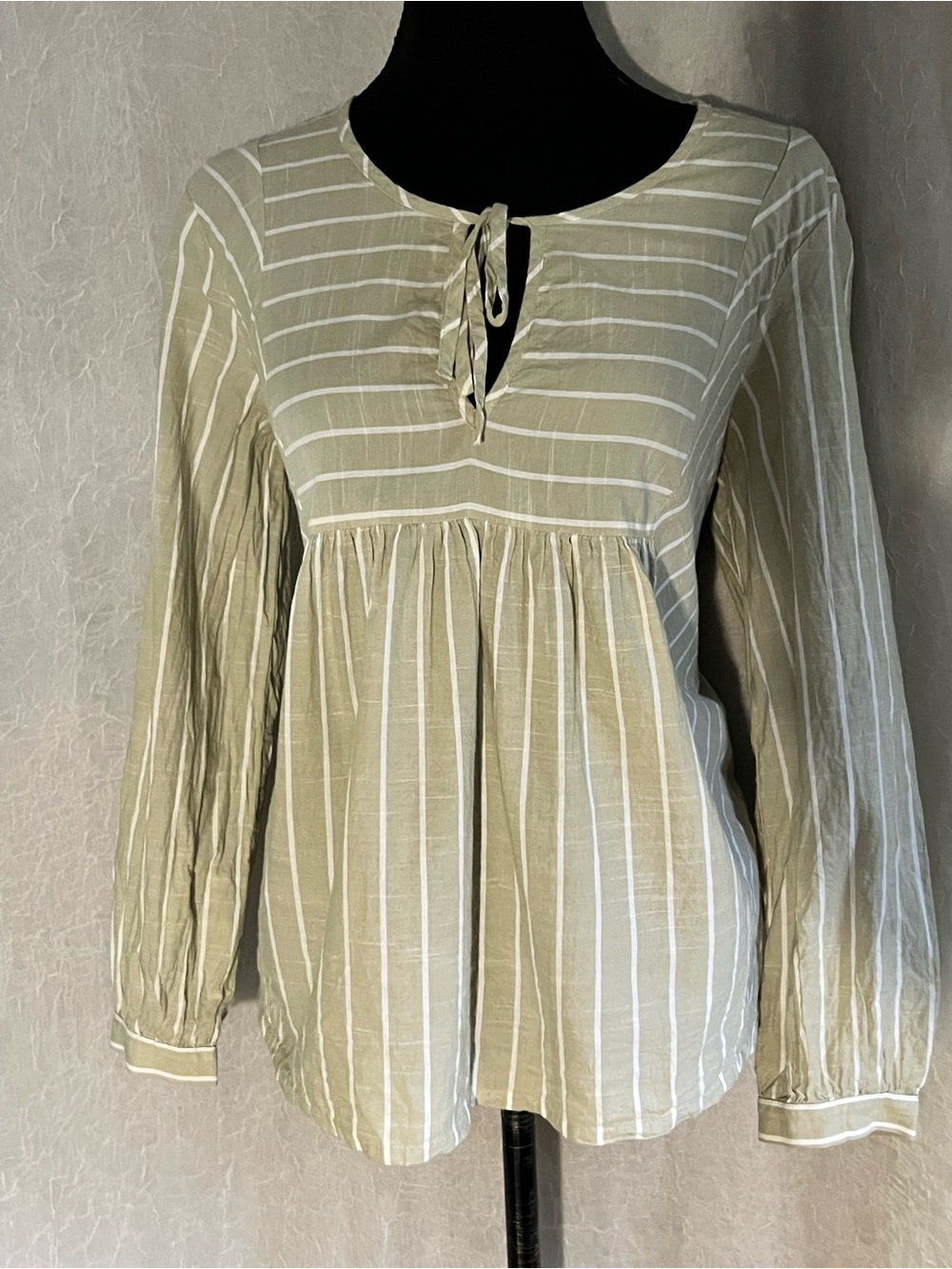 Lucky Brand Olive Green & White Striped casual blouse